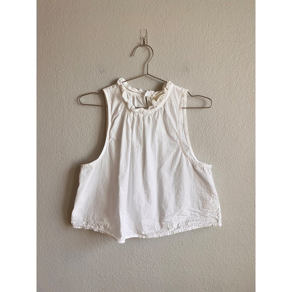 Maeve Anthropologie Poplin Ruffle-Neck Halter Tank in White Size MEDIUM